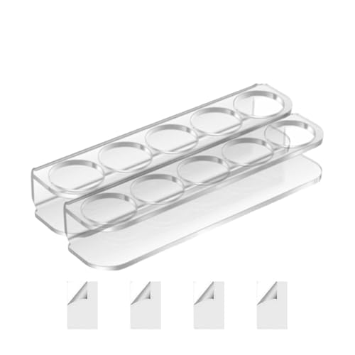 Samuliy Fläschchen-Kühlschrank-Wandhalter – 2er-Pack Flaschenaufbewahrung, platzsparende Regale – 5 Fächer, Acryl-Kühlschrank-Flaschenregal mit 4 doppelseitigen Klebstoffen für 2,5 cm Durchmesser von Samuliy