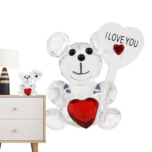 Samuliy Kristall-Valentinsbär, Kristall-Bär-Figur - Hübsches Glasornament,Kristall-Tierfigur mit Schild „I Love You“, hübsche Glasdekoration mit rotem Herz für Zuhause und Tisch von Samuliy