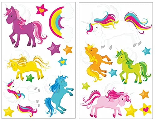 Samunshi® 21x Wandtattoo Einhörner Set Wandbilder Kinderzimmer Deko Junge Wandtattoo Kinderzimmer Mädchen Wandsticker Kinderzimmer 2x 16x26cm von Samunshi