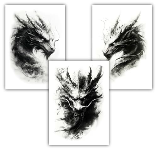 Samunshi® 3x Kunstdruck Drachen Set mit Drachenkopf Echsen Poster Motiven Bilder für Jugendzimmer Deko Geschenk DIN A3 29,7x42cm von Samunshi