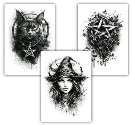 Samunshi® 3x Kunstdruck Hexen Poster Set mit Pentagram Motiven Magierin Bilder für Jugendzimmer Deko Geschenk DIN A3 29,7x42cm von Samunshi