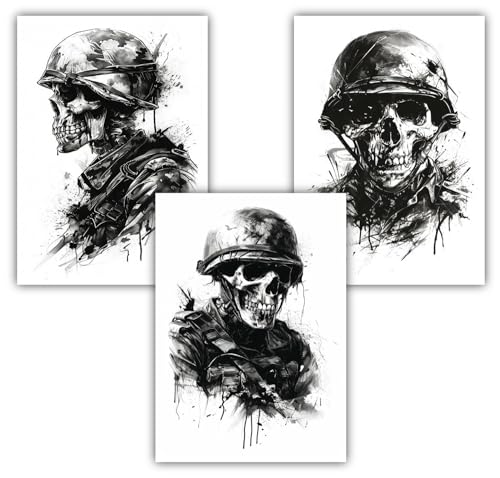 Samunshi® 3x Kunstdruck Totenkopf Poster Set mit Soldaten Motiven Bilder für Jugendzimmer Deko Geschenk DIN A4 21x29,7cm von Samunshi