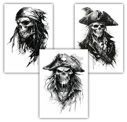 Samunshi® 3x Poster Totenkopf Kunstdruck Set mit Piraten Piratenschiff Motiven Bilder für Jugendzimmer Deko Geschenk DIN A3 29,7x42cm von Samunshi