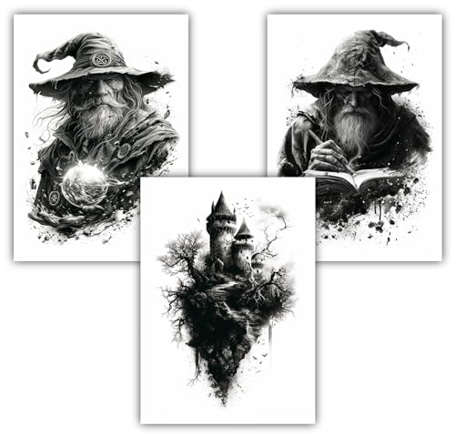Samunshi® 3x Poster Zauberer Kunstdruck Set mit Magischen Motiven Bilder für Jugendzimmer Deko Geschenk DIN A4 21x29,7cm von Samunshi