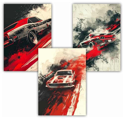 Samunshi® 3x Vintage Poster Muscle Car US Retro Kunstdruck Set mit Vintage Illustrationen Bilder für Jugendzimmer Deko Plakat Geschenk DIN A3 29,7x42cm von Samunshi