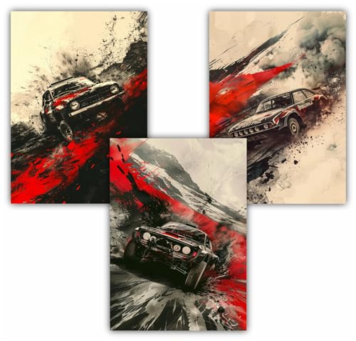 Samunshi® 3x Vintage Poster Rally Car Race Kunstdruck Set mit Vintage Illustrationen Bilder für Jugendzimmer Deko Plakat Geschenk DIN A4 21x29,7cm von Samunshi