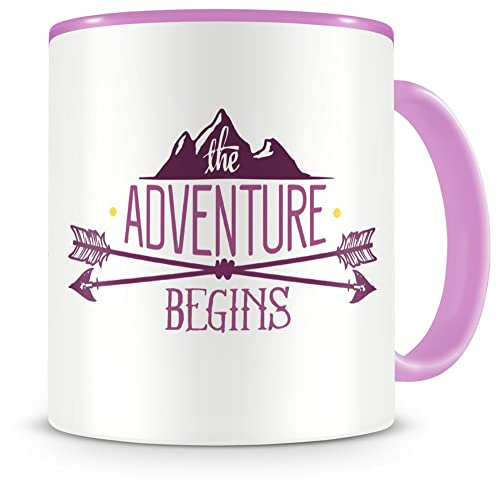 Samunshi® Adventure Begins Tasse Camping Geschenk Kaffeetasse Teetasse Kaffeepott Kaffeebecher Becher Adventure Begins 300ml rosa/rosa von Samunshi