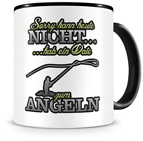 Samunshi® Angler Tasse mit Spruch Date zum Angeln Geschenk für Angel Fans Kaffeetasse groß Lustige Tassen zum Geburtstag schwarz 300ml von Samunshi