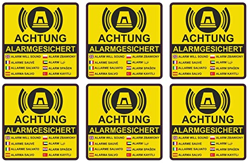 Samunshi® Aufkleber 15cm set Alarmgesichert Achtung Gelb - Schild Sticker | Hinweis Warnschild Vorsicht vor: Kameraüberwachung Alarmanlage Alarm Warnhinweis - 15cmset mehrfarbig von Samunshi