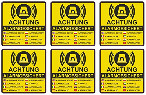 Samunshi® Aufkleber 8cm Set Alarmgesichert Achtung Gelb - Schild Sticker - Hinweis Warnschild Vorsicht vor: Kameraüberwachung Alarmanlage Alarm Warnhinweis - 8cmSet mehrfarbig von Samunshi