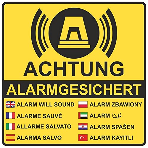 Samunshi® Aufkleber Achtung Alarmgesichert Gelb - Schild Sticker - Hinweisschild Warnschild Vorsicht vor: Kameraüberwachung Überwachungskamera Alarmanlage Alarmgesichert - 20x20cm mehrfarbig von Samunshi