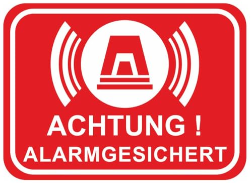 Samunshi® Aufkleber Achtung Alarmgesichert Rot - Schild Sticker - Hinweisschild Warnschild Vorsicht vor: Kameraüberwachung Überwachungskamera Alarmanlage Alarmgesichert - 20x14,4cm mehrfarbig von Samunshi