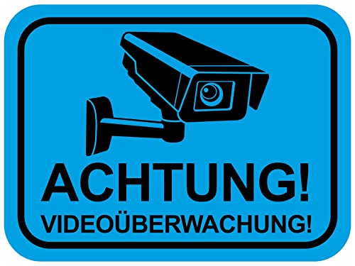 Samunshi® Aufkleber Achtung Videoüberwacht Blau - Schild Sticker - Hinweisschild Warnschild Vorsicht vor: Kameraüberwachung Überwachungskamera Alarmanlage Alarmgesichert - 10x7,2cm mehrfarbig von Samunshi