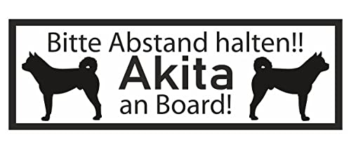 Samunshi® Aufkleber Akita an Board - Schild Sticker Hinweisschild Warnschild Vorsicht Hund 8 x 2,8cm Akita an Board schwarz von Samunshi