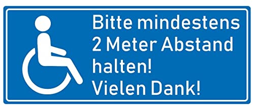 Samunshi® Aufkleber Behinderten Aufkleber 2 Meter Abstand - Schild Sticker Hinweisschild Warnschild Vorsicht Blau - 15x6cm mehrfarbig von Samunshi