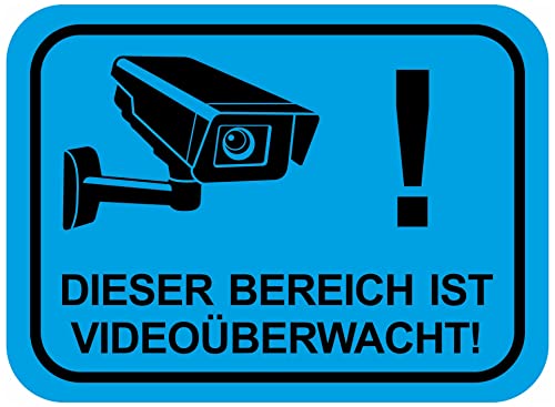 Samunshi® Aufkleber Bereich Videoüberwacht Blau - Schild Sticker - Hinweisschild Warnschild Vorsicht vor: Kameraüberwachung Überwachungskamera Alarmanlage Alarmgesichert - 10x7,2cm mehrfarbig von Samunshi