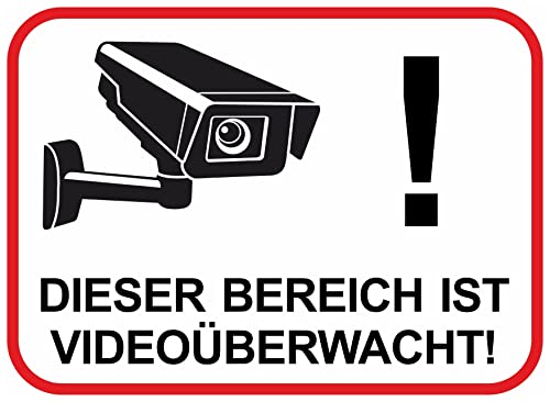 Samunshi® Aufkleber Bereich Videoüberwacht Weiß - Schild Sticker - Hinweisschild Warnschild Vorsicht vor: Kameraüberwachung Überwachungskamera Alarmanlage Alarmgesichert - 8x5,8cm mehrfarbig von Samunshi