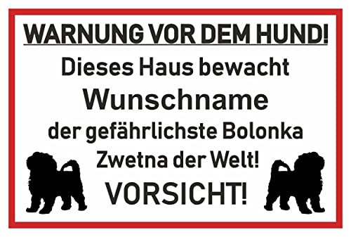 Samunshi® Aufkleber Bolonka Zwetna Warnung - Schild Sticker Hinweisschild Warnschild Vorsicht Hund 20 x 13,3cm Bolonka Zwetna Warnung schwarz von Samunshi