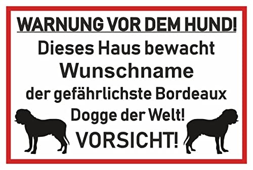 Samunshi® Aufkleber Bordeaux Dogge Warnung - Schild Sticker Hinweisschild Warnschild Vorsicht Hund 15 x 10cm Bordeaux Dogge Warnung schwarz von Samunshi