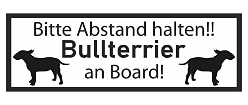 Samunshi® Aufkleber Bullterrier an Board - Schild Sticker Hinweisschild Warnschild Vorsicht Hund 40 x 14cm Bullterrier an Board schwarz von Samunshi