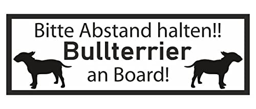 Samunshi® Aufkleber Bullterrier an Board - Schild Sticker Hinweisschild Warnschild Vorsicht Hund 8 x 2,8cm Bullterrier an Board schwarz von Samunshi