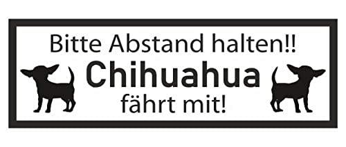 Samunshi® Aufkleber Chihuahua fährt mit - Schild Sticker Hinweisschild Warnschild Vorsicht Hund 30 x 10,5cm Chihuahua fährt mit schwarz von Samunshi