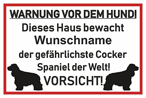 Samunshi® Aufkleber Cocker Spaniel Warnung - Schild Sticker Hinweisschild Warnschild Vorsicht Hund 20 x 13,3cm Cocker Spaniel Warnung schwarz von Samunshi