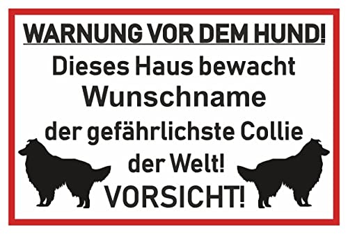 Samunshi® Aufkleber Collie Warnung - Schild Sticker Hinweisschild Warnschild Vorsicht Hund 30 x 20cm Collie Warnung schwarz von Samunshi