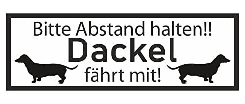 Samunshi® Aufkleber Dackel fährt mit - Schild Sticker Hinweisschild Warnschild Vorsicht Hund 10 x 3,5cm Dackel fährt mit schwarz von Samunshi