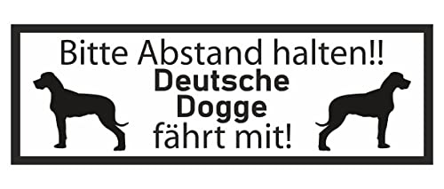 Samunshi® Aufkleber Deutsche Dogge fährt mit - Schild Sticker Hinweisschild Warnschild Vorsicht Hund 25 x 8,8cm Deutsche Dogge fährt mit schwarz von Samunshi