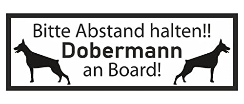 Samunshi® Aufkleber Dobermann an Board - Schild Sticker Hinweisschild Warnschild Vorsicht Hund 15 x 5,3cm Dobermann an Board schwarz von Samunshi