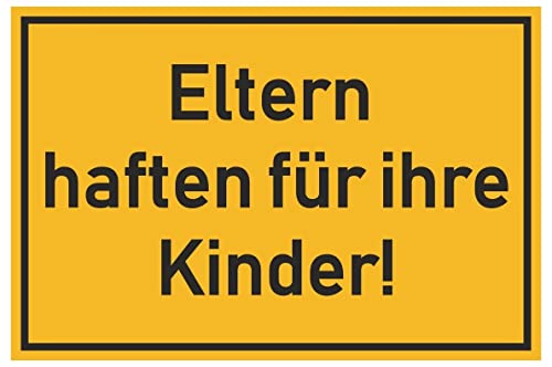 Samunshi® Aufkleber Eltern haften für ihre Kinder - Schild Sticker Hinweisschild Warnschild Vorsicht Gelb - 30x19,8cm mehrfarbig von Samunshi