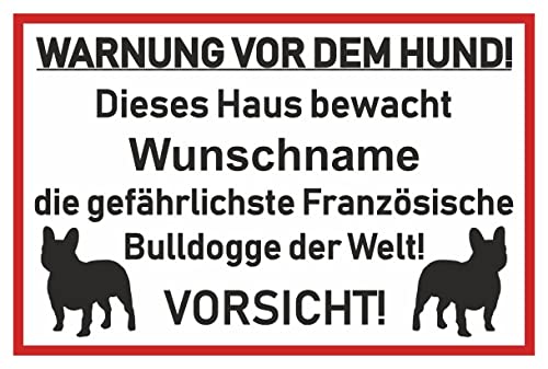 Samunshi® Aufkleber Französische Bulldogge Warnung - Schild Sticker Hinweisschild Warnschild Vorsicht Hund 15 x 10cm Französische Bulldogge Warnung schwarz von Samunshi