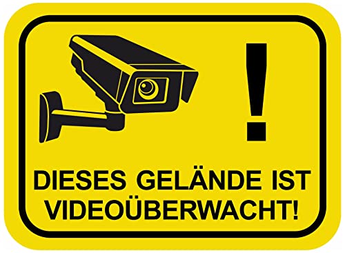 Samunshi® Aufkleber Gelände Videoüberwacht Gelb - Schild Sticker - Hinweisschild Warnschild Vorsicht vor: Kameraüberwachung Überwachungskamera Alarmanlage Alarmgesichert - 10x7,2cm mehrfarbig von Samunshi