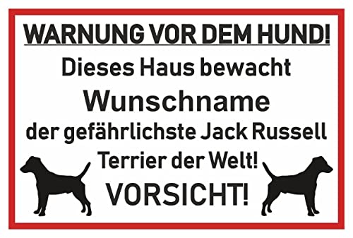 Samunshi® Aufkleber Jack Russell Terrier Warnung - Schild Sticker Hinweisschild Warnschild Vorsicht Hund 20 x 13,3cm Jack Russell Terrier Warnung schwarz von Samunshi