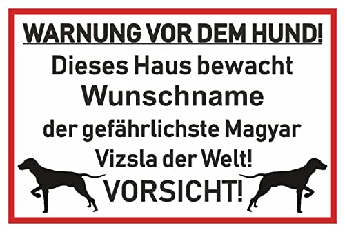 Samunshi® Aufkleber Magyar Vizsla Warnung - Schild Sticker Hinweisschild Warnschild Vorsicht Hund 8 x 5,3cm Magyar Vizsla Warnung schwarz von Samunshi