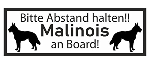 Samunshi® Aufkleber Malinois an Board - Schild Sticker Hinweisschild Warnschild Vorsicht Hund 15 x 5,3cm Malinois an Board schwarz von Samunshi