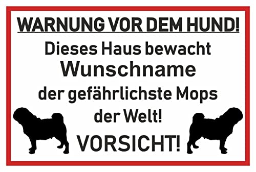 Samunshi® Aufkleber Mops Warnung - Schild Sticker Hinweisschild Warnschild Vorsicht Hund 50 x 33cm Mops Warnung schwarz von Samunshi