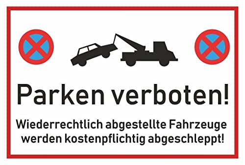 Samunshi® Aufkleber Parken verboten Weiß - Schild Sticker Hinweisschild Warnschild Vorsicht Parkverbot Halte verbot - 15x10,1cm mehrfarbig von Samunshi