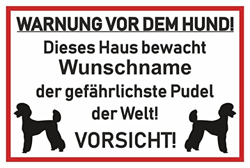 Samunshi® Aufkleber Pudel Warnung - Schild Sticker Hinweisschild Warnschild Vorsicht Hund 25 x 16,7cm Pudel Warnung schwarz von Samunshi
