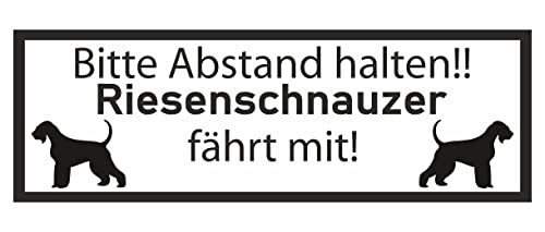 Samunshi® Aufkleber Riesenschnauzer fährt mit - Schild Sticker Hinweisschild Warnschild Vorsicht Hund 8 x 2,8cm Riesenschnauzer fährt mit schwarz von Samunshi