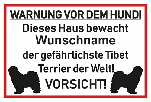 Samunshi® Aufkleber Tibet Terrier Warnung - Schild Sticker Hinweisschild Warnschild Vorsicht Hund 8 x 5,3cm Tibet Terrier Warnung schwarz von Samunshi