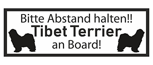 Samunshi® Aufkleber Tibet Terrier an Board - Schild Sticker Hinweisschild Warnschild Vorsicht Hund 25 x 8,8cm Tibet Terrier an Board schwarz von Samunshi