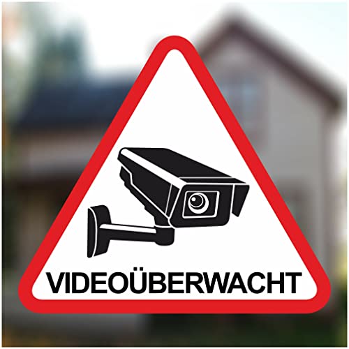 Samunshi® Aufkleber Videoüberwacht Dreieck Weiß - Schild Sticker - Hinweisschild Warnschild Vorsicht vor: Kameraüberwachung Überwachungskamera Alarmanlage Alarmgesichert - 8x8cm mehrfarbig von Samunshi