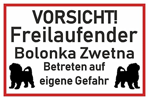 Samunshi® Aufkleber Vorsicht Bolonka Zwetna - Schild Sticker Hinweisschild Warnschild Vorsicht Hund 20 x 13,3cm Vorsicht Bolonka Zwetna schwarz von Samunshi