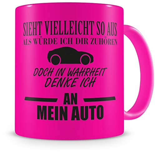 Samunshi® Auto Tasse mit Spruch Geschenk für Mann Frau Oma oder Opa Kaffeetasse groß Lustige Tassen zum Geburtstag neon pink 300ml von Samunshi