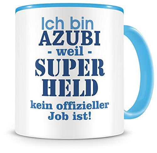 Samunshi® Azubi Tasse mit Spruch Geschenk für Azubi Mann Frau Kaffeetasse groß Lustige Tassen zum Geburtstag hell blau 300ml von Samunshi