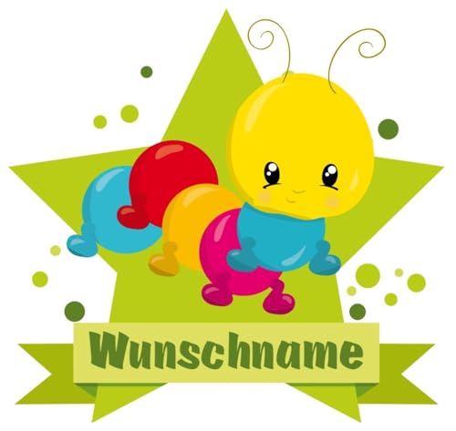 Samunshi® Baby Raupe Wandtattoo Türschild mit Name personalisierbar Kinderzimmer Türaufkleber Baby Wandaufkleber - 25x22cm mehrfarbig von Samunshi