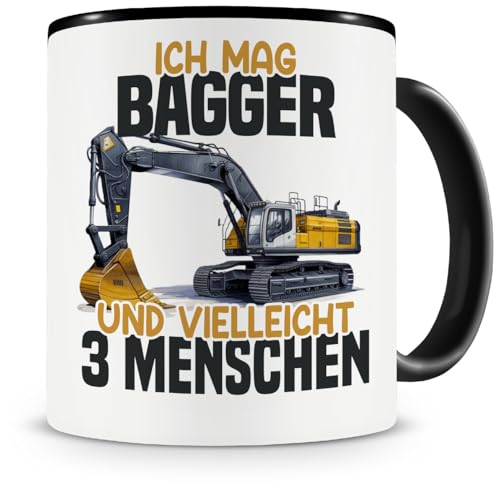 Samunshi® Bagger Tasse mit Spruch Ich mag Bagger Geschenk für Handwerker Baugeräteführer und Radlader Fans Kaffeetasse Baustellen Tassen zum Geburtstag 300ml schwarz von Samunshi