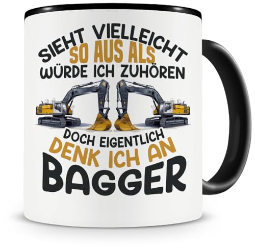 Samunshi® Bagger Tasse mit Spruch Sieht vielleicht so aus Bagger Geschenk für Handwerker Baugeräteführer und Radlader Fans Kaffeetasse Baustellen Tassen zum Geburtstag 300ml schwarz von Samunshi